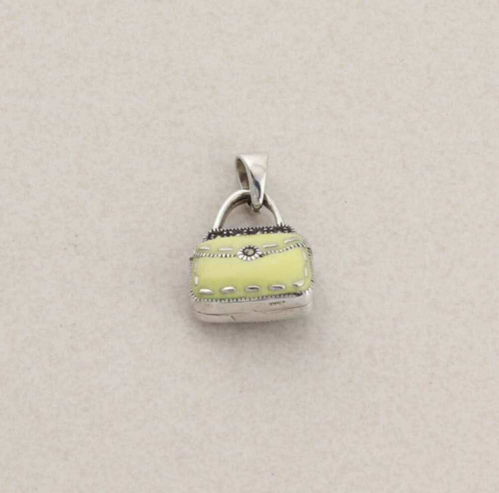 Sterling Silver Reversible Black and Yellow Enamel Marcasite Purse Pendant 1"